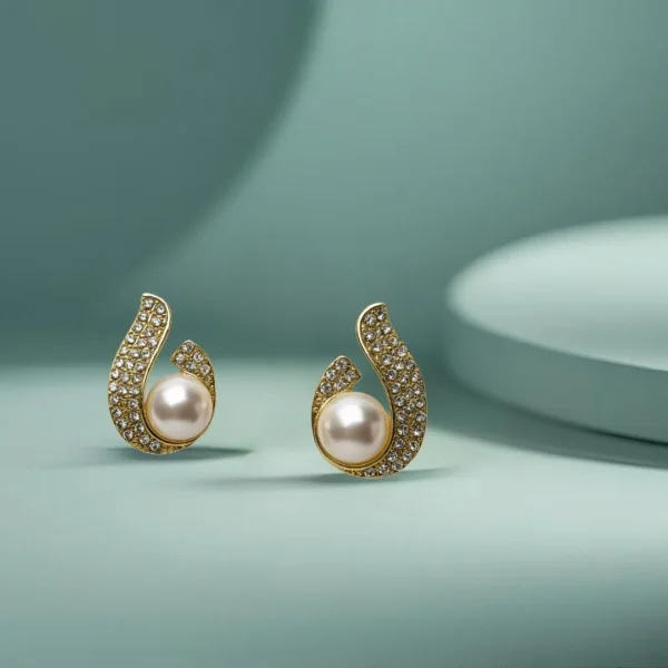 Gold Plated Pearl & Stone Stud Earrings for Women | Elegant & Skin-Friendly - Image 2