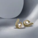 Gold Plated Pearl & Stone Stud Earrings for Women | Elegant & Skin-Friendly