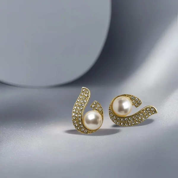 Gold Plated Pearl & Stone Stud Earrings for Women | Elegant & Skin-Friendly - Image 4