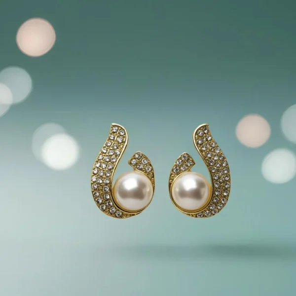Gold Plated Pearl & Stone Stud Earrings for Women | Elegant & Skin-Friendly - Image 5