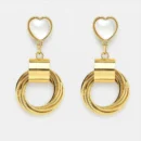 Golden Heart Hoop Drop Earrings