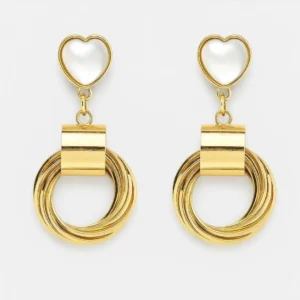Golden Heart Hoop Drop Earrings