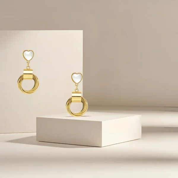 Golden Heart Hoop Drop Earrings - Image 2