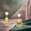 Golden Heart Hoop Drop Earrings
