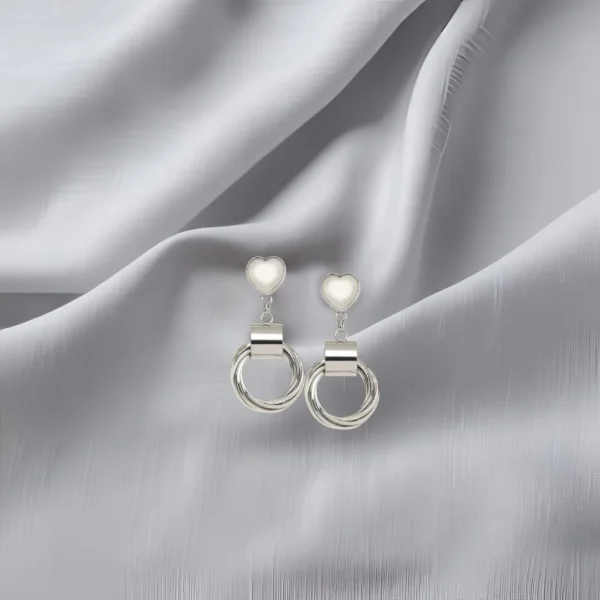 Silver Heart Hoop Drop Earrings - Image 5