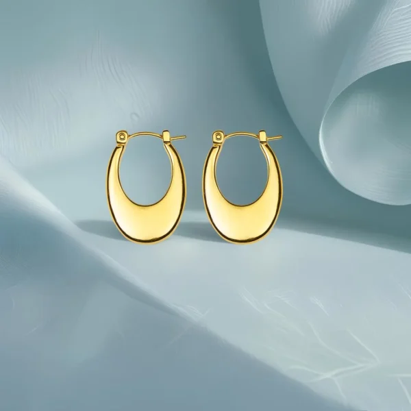 Minimal Gold-Plated Oval Hoop Earrings for Women - Image 3