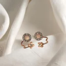 Rose Gold Floral Stone-Studded Earrings for Women