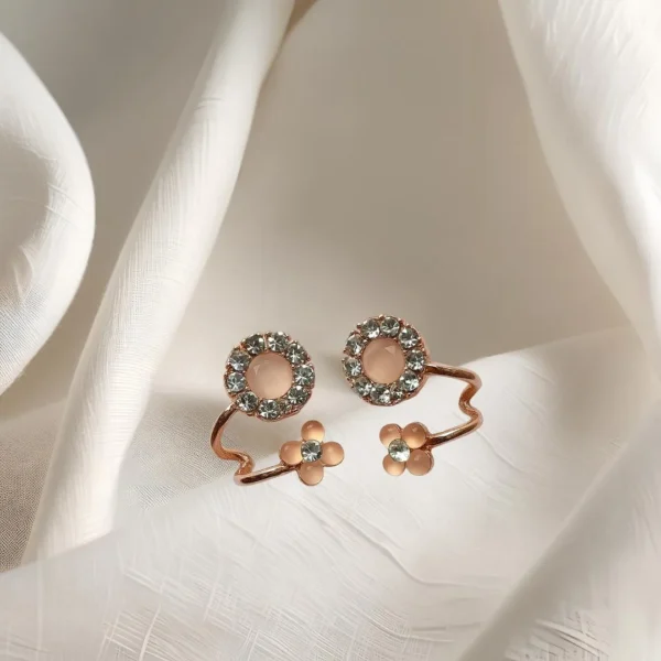 Rose Gold Floral Stone-Studded Earrings for Women - Image 3