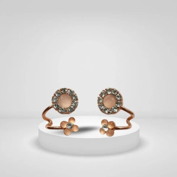Rose Gold Floral Stone-Studded Earrings for Women - Image 2