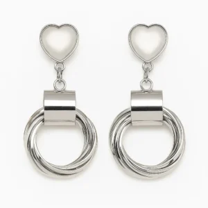 Silver Heart Hoop Drop Earrings