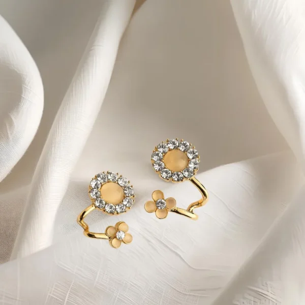 Gold Floral Stone-Studded Earrings for Women - Image 3