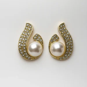 Gold Plated Pearl & Stone Stud Earrings for Women | Elegant & Skin-Friendly