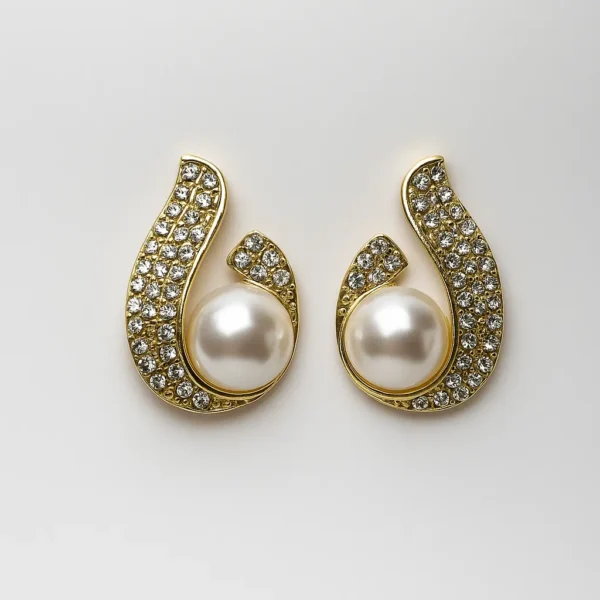 Gold Plated Pearl & Stone Stud Earrings for Women | Elegant & Skin-Friendly