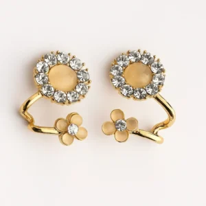 Gold Floral Stone-Studded Earrings for Women