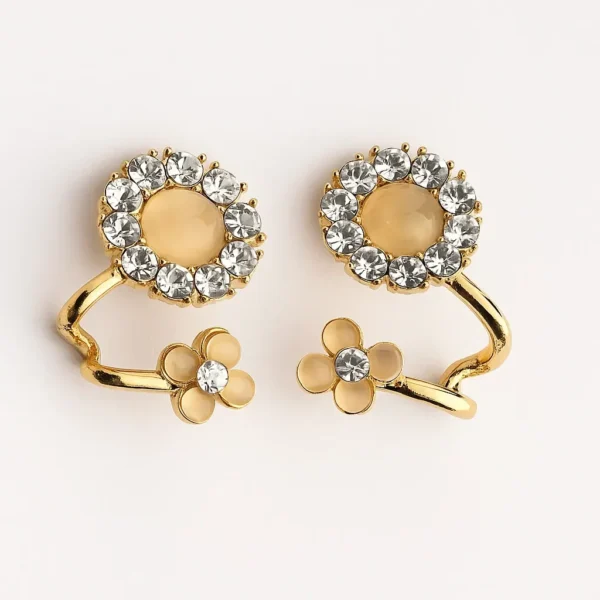 Gold Floral Stone-Studded Earrings for Women