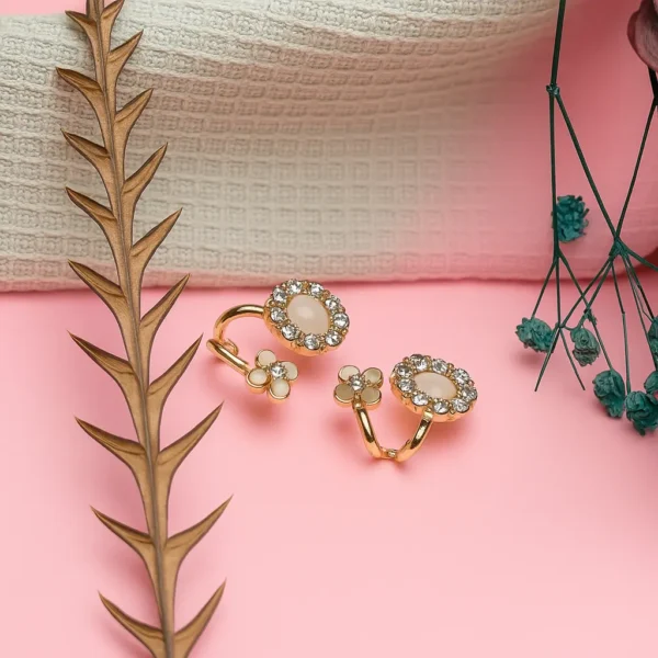 Gold Floral Stone-Studded Earrings for Women - Image 5