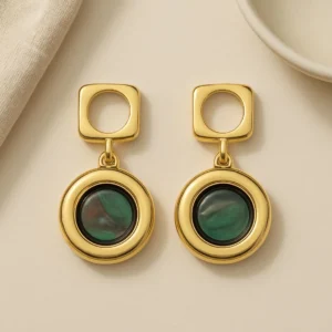 Bold Green Stone Circle Drop Earrings | Contemporary Luxe Jewelry