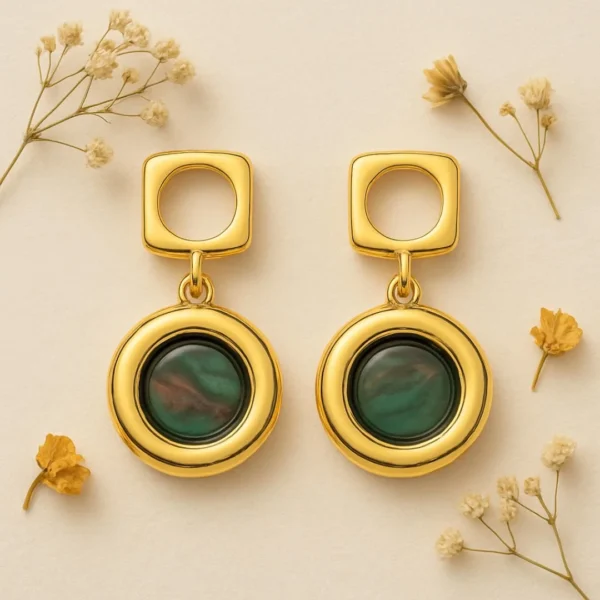 Bold Green Stone Circle Drop Earrings | Contemporary Luxe Jewelry - Image 4