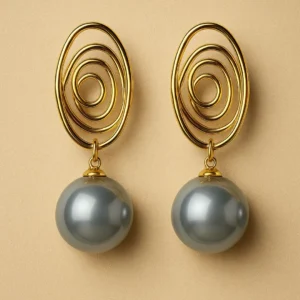 Grey Pearl Spiral Drop Earrings | Modern Artistic Statement Jewelry