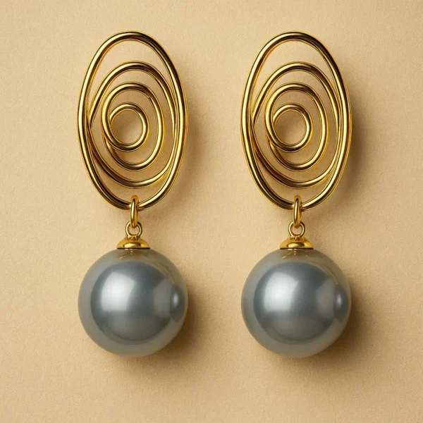 Grey Pearl Spiral Drop Earrings | Modern Artistic Statement Jewelry