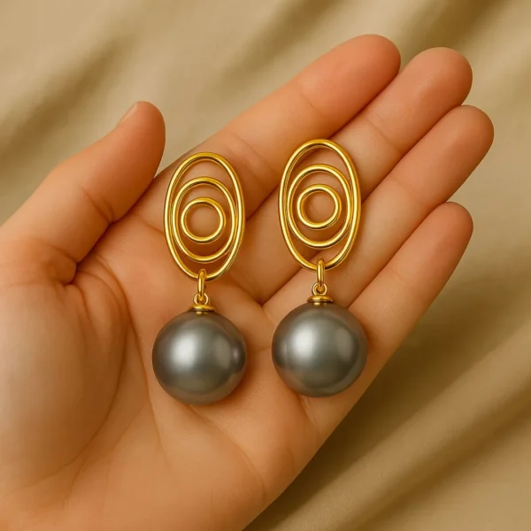 Grey Pearl Spiral Drop Earrings | Modern Artistic Statement Jewelry - Image 3