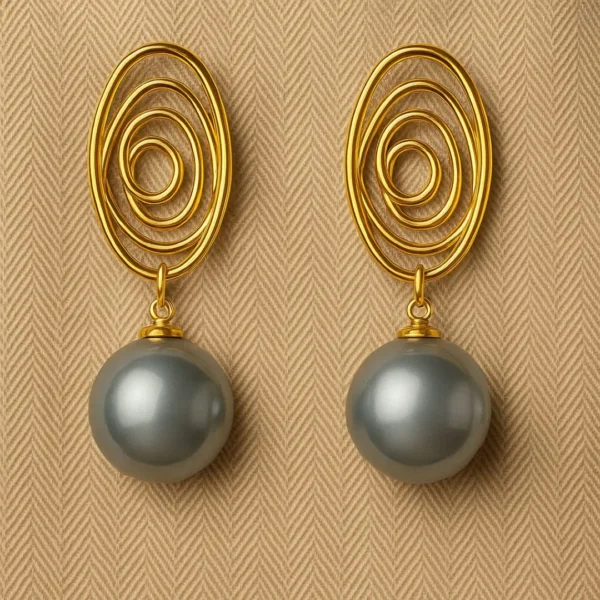 Grey Pearl Spiral Drop Earrings | Modern Artistic Statement Jewelry - Image 4