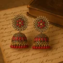 Red Stone Floral Jhumka Earrings