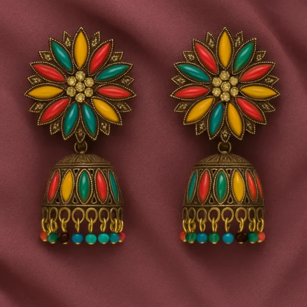 Multicolor Antique Jhumka Earrings for Women – Ethnic Party Wear - Image 2