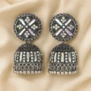 Oxidized Silver Jhumka Earrings for Women | Mirror Work Traditional Indian Ethnic Jewelry