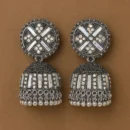 Oxidized Silver Mirror Work Jhumka – Ethnic Dangler with Colorful Stones