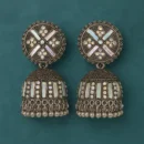 Oxidized Silver Mirror Work Jhumka – Ethnic Dangler with Colorful Stones