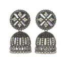 Oxidized Silver Mirror Work Jhumka – Ethnic Dangler with Colorful Stones
