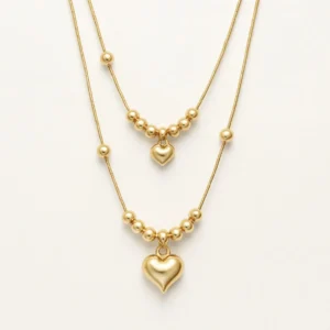 Elegant Dual Layered Gold Heart Pendant Necklace for Women
